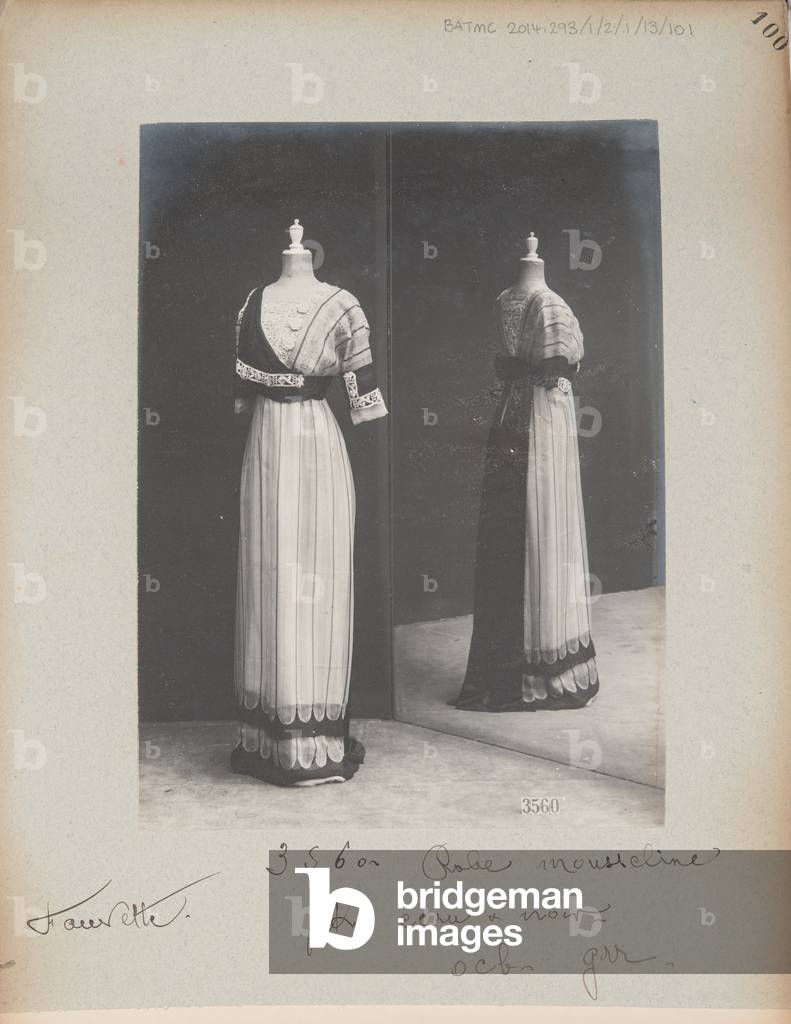 Album Page: House of Worth, Dress, 1910-11 (b/w photo)