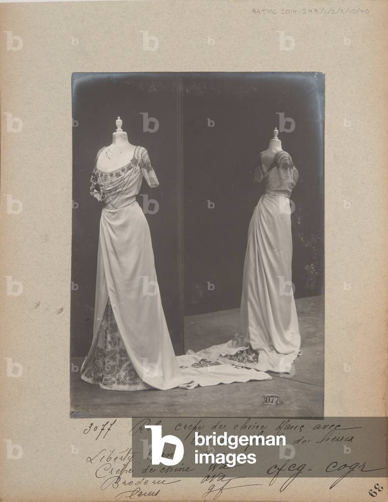 Album Page: House of Worth, Ball Gown, 1909-10 (b/w photo)