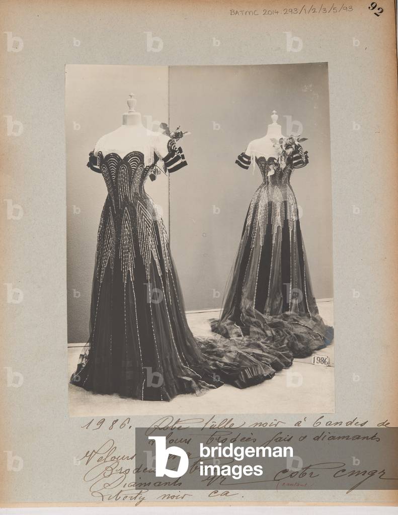Album Page: House of Worth, Ball Gown, 1905-06 (b/w photo)