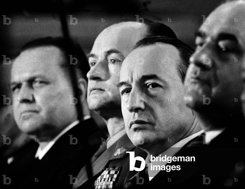 Warsaw, Poland, 04.1977. Congress of the Main Technical Organization (Naczelna Organizacja Techniczna). From left: Stanislaw Kania, Wojciech Jaruzelski, Mieczyslaw Jagielski and Jan Szydlak. 