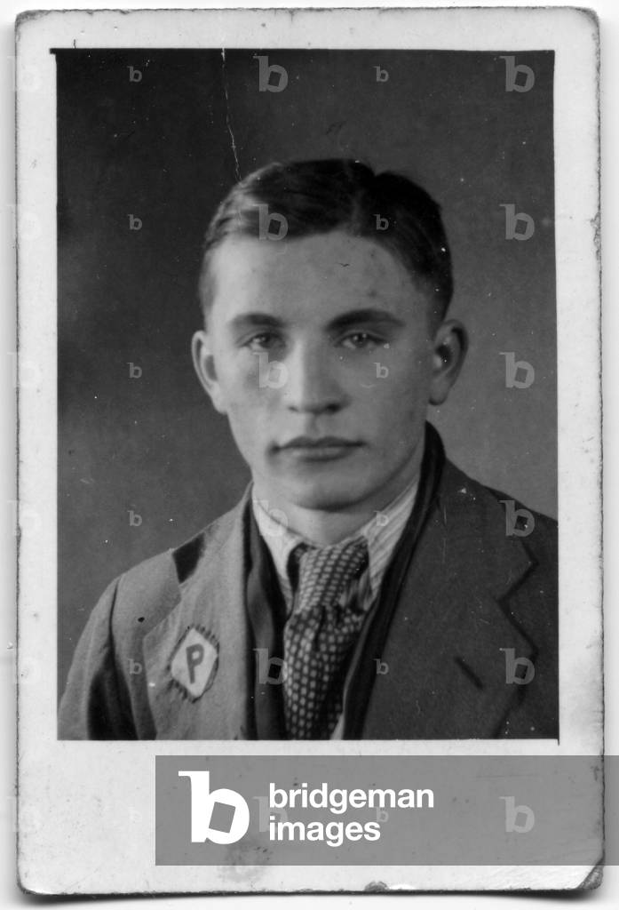 Photograph from Jadwiga Szarkowska's family (from Rygola) album. Mieczyslaw Borkowski. Seasonal worker in Germany. Photo taken during World War II. Information from Szarkowski family. 