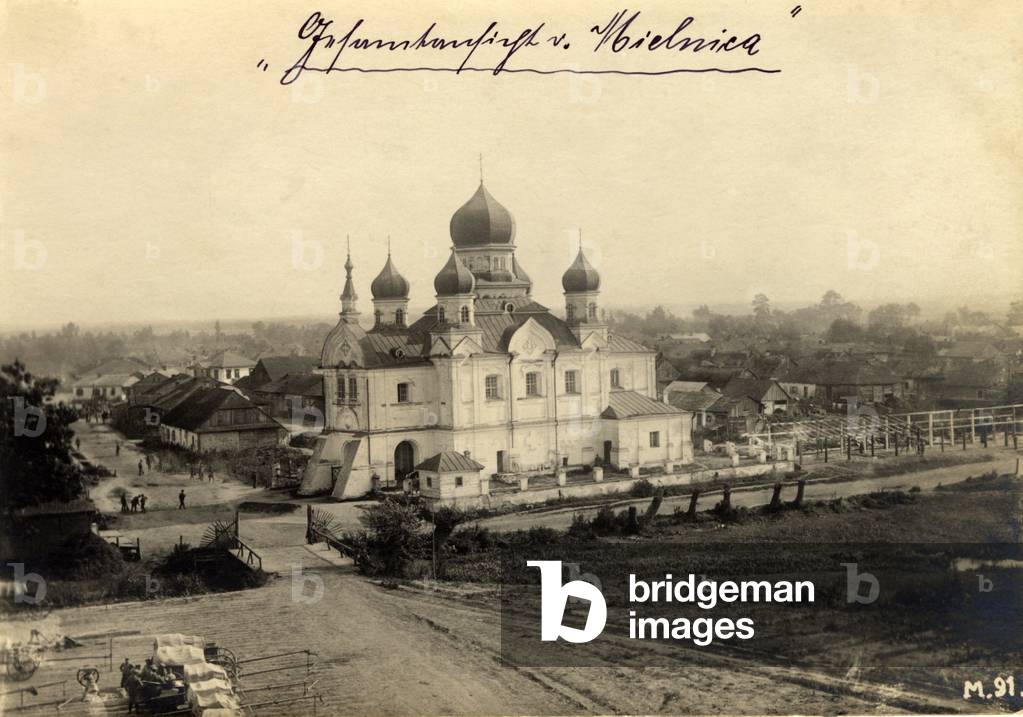 Mielnica on Dniestr, Russian Empire ( at the time), (present day Ukraine), 1916. Partitions of Poland. Panorama of the surroundings of the Greek-Catholic orthodox church. 