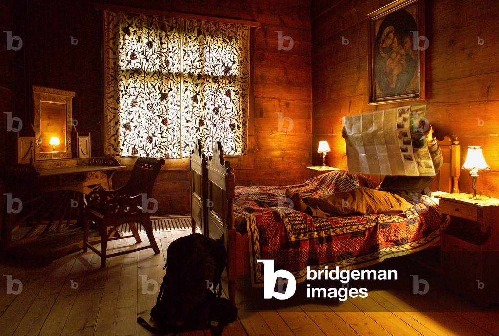 Zakopane, Interior of traditionally furnished room in a villa. 