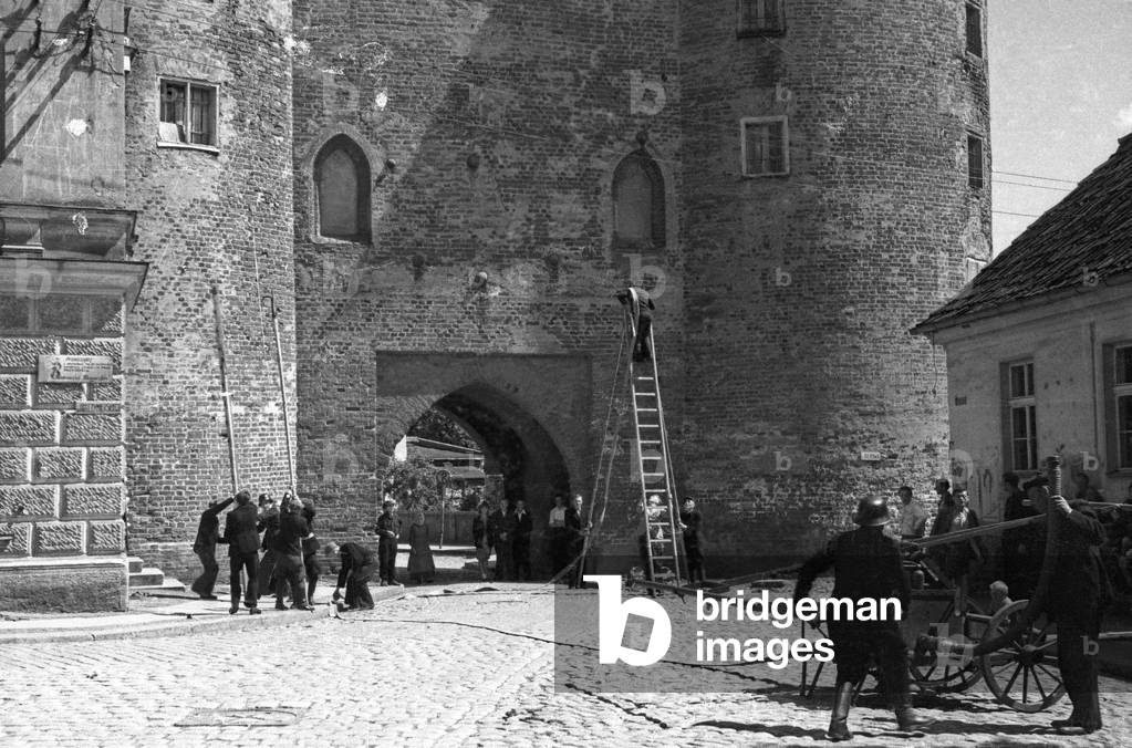 Cracow, 1940s. Firemen training. 
