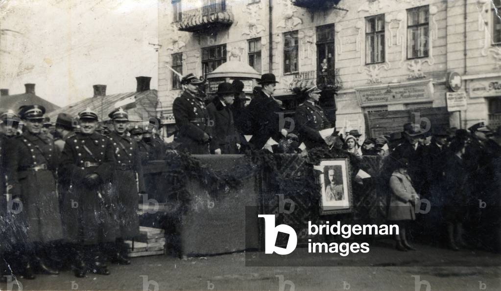 Stryj, Inter-war period, Poland, (present day Ukraine), 1935. Ceremony commemorating the death of marshal Jozef Pilsudski. 
