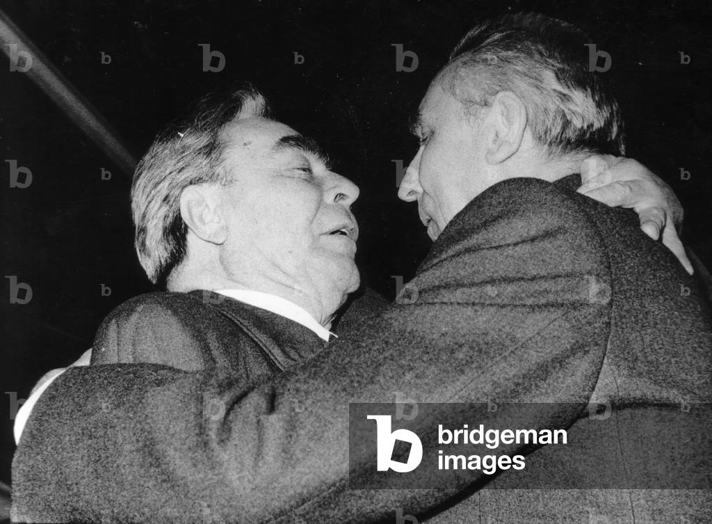 1974. 1st Secretary of KPZR, (Communist Party of the Soviet Union) Leonid Brzeniew's visit to Poland. Edward Gierek is welcoming him. 
