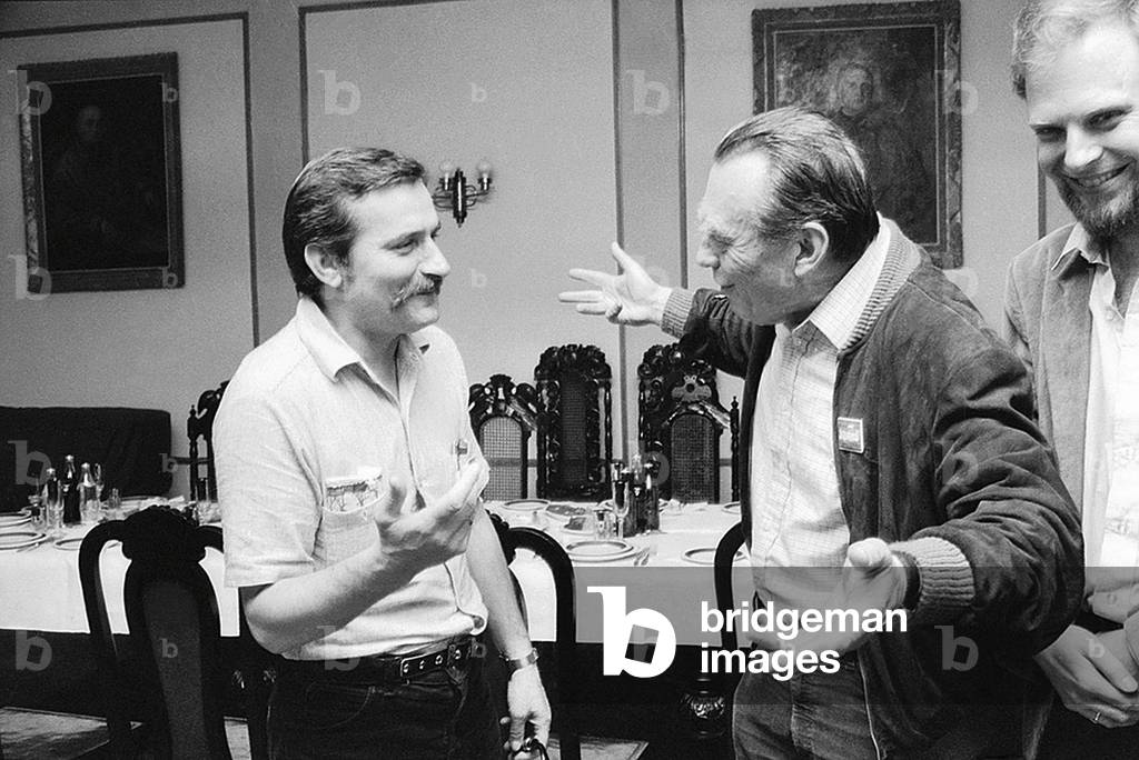 June 1981, Lech Walesa with Czeslaw Milosz (1911-2004), Nobel prize winner in literature 