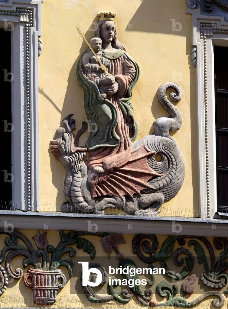 The Black Madonna and the child trampling a dragon, Zamosc (sculpture)