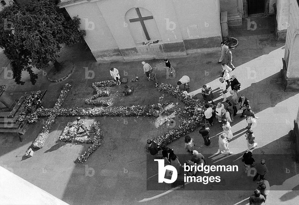 October 1982. Martial Law in Poland, Saint Ann church in Warsaw. 