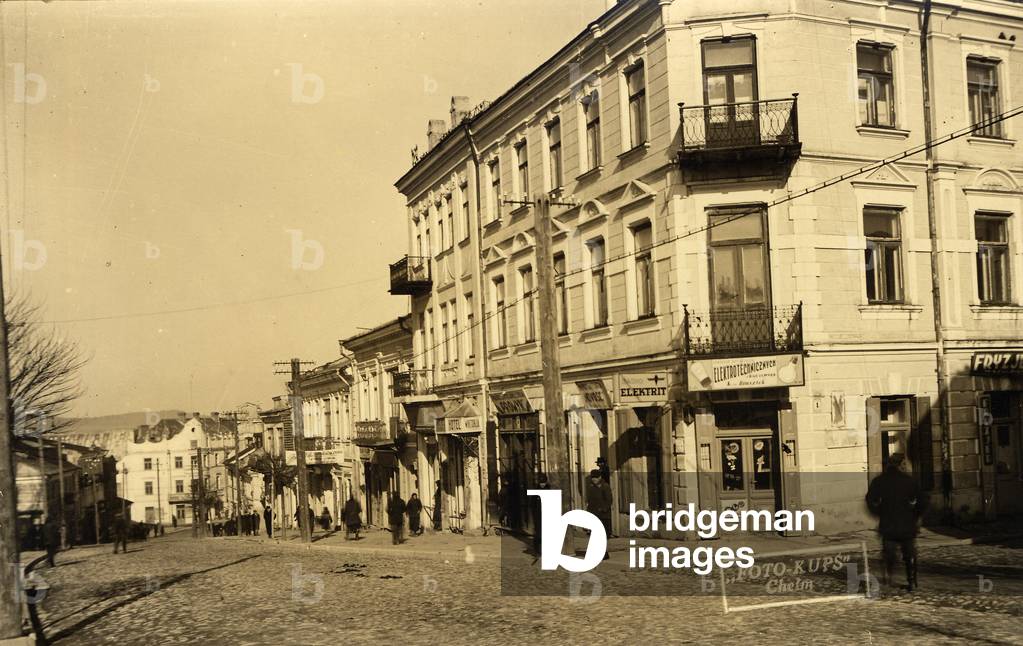 Chelm, inter-war period, Poland, 1930. View of the city street. 
