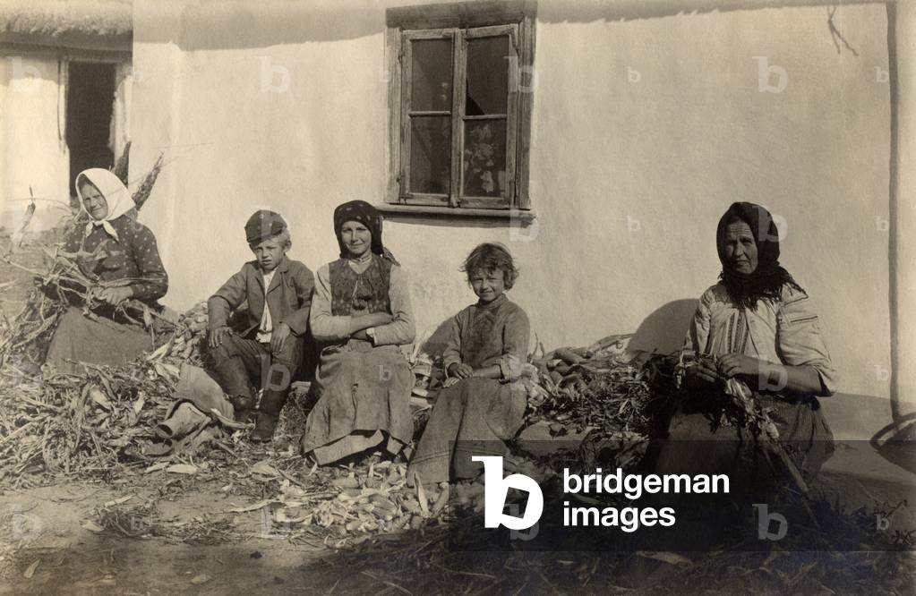 Jaremcze, Austria-Hungary (at the time), (present day Ukraine), 1917. Partition of Poland. Ukrainian residents in front of their house. 