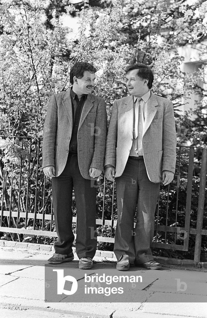 Sopot, May 1989. Jaroslaw Kaczynski (right), and Lech Kaczynski (left). Photograph taken with the intent to use it for the contact parliament election preparations. 