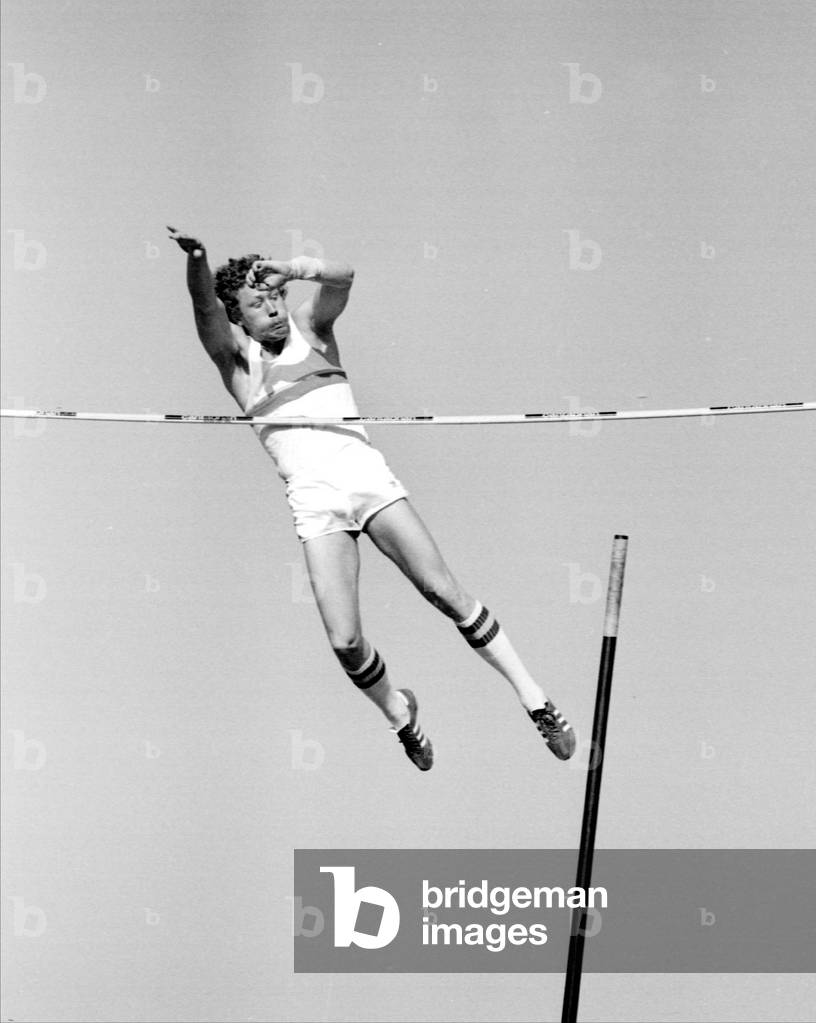 Bydgoszcz, Poland, 1976; Wladyslaw Kozakiewicz, future Summer Olympic Champion (Moscow 1980) during annual athletic competition the Kusocinski Memorial - organized to commemorate famous pre - war polish sportsmen Janusz Kusicinski (L.A. 1932 Summer Olympic champion). 