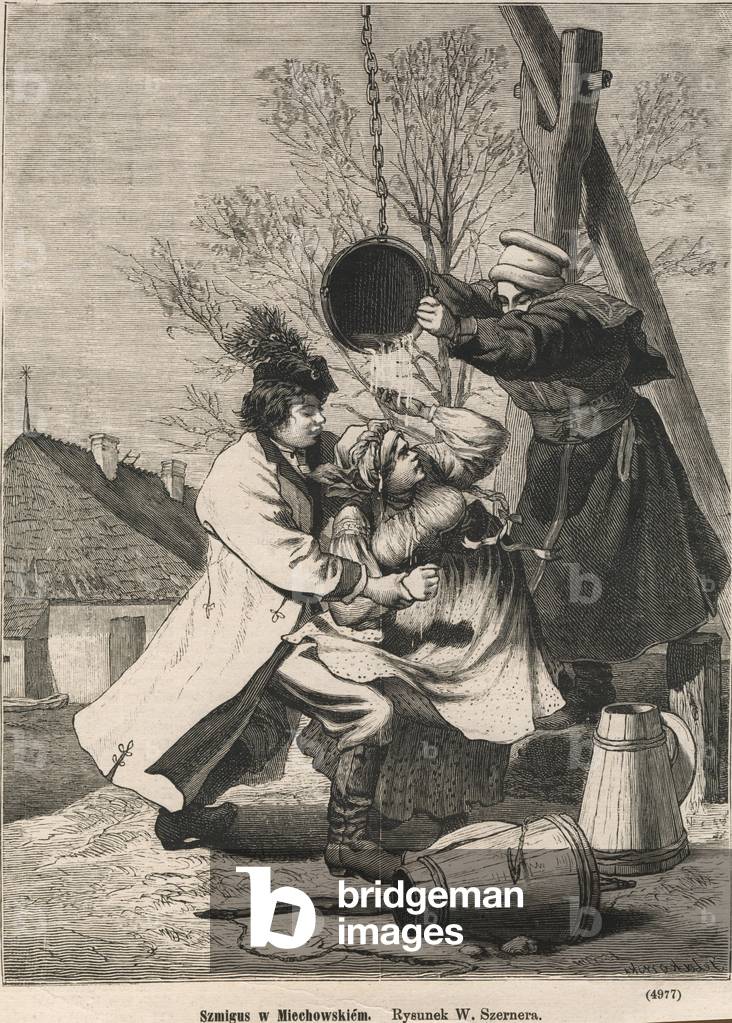 Miechow, celebration of Wet Monday, 1878 (engraving)