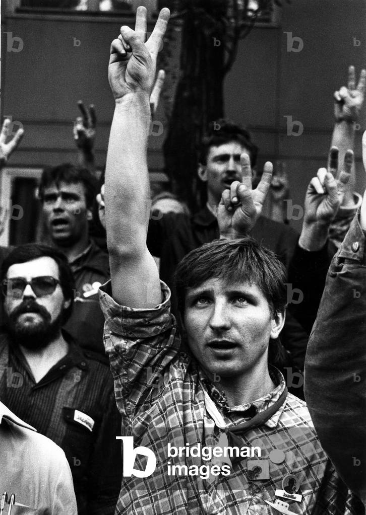 Gdansk, August 1988. Sit-in strike at Lenin Gdansk steel plant. 