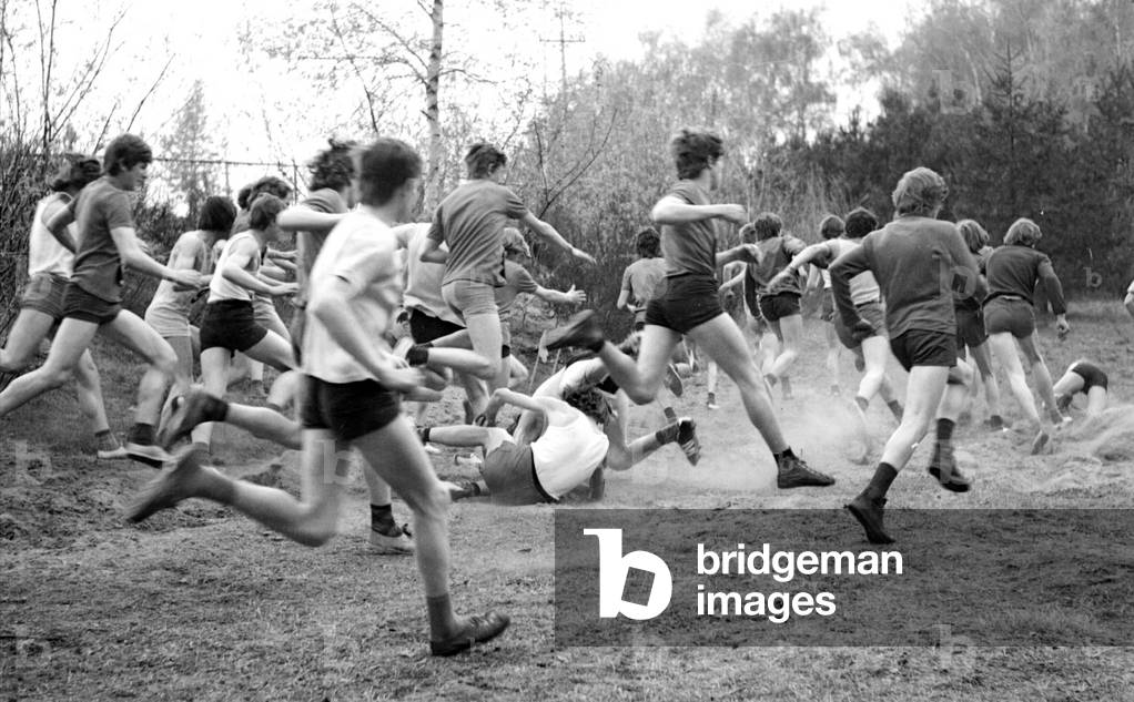 Ostrzeszow, Poland, 1974. Amateur cross country race for youth. 