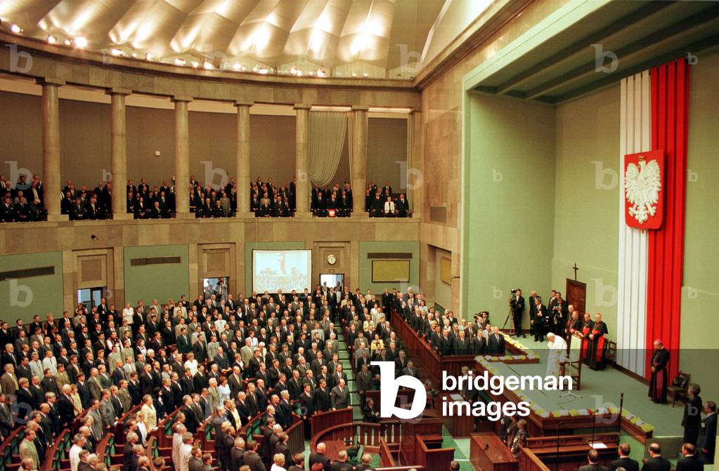 Warsaw, 11.06.1999. Pope John Paul II's pilgrimage to Poland from 05-17.06.1999. Visit to Parliament. 