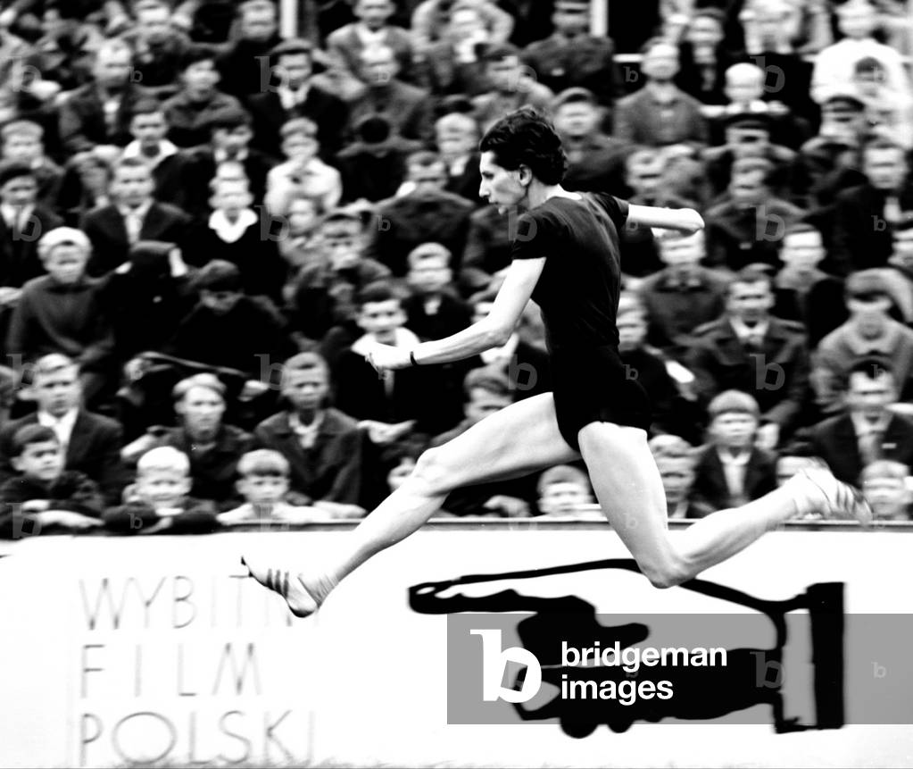 Szczecin, 1965. Irena in action. Irena Szewinska (born 24.05.1946). Head of the Polish Federation of Athletics and member of the International Olympic committee. Former Polish-Jewish sprinter who was one of the world's leading athletes for almost 20 years, in multiple events. Winner of seven Olympic game medals, three of them gold. She broke six world records and is the only athlete (male or female) to have held a world record in the 100m, 200m and the 400m events. 