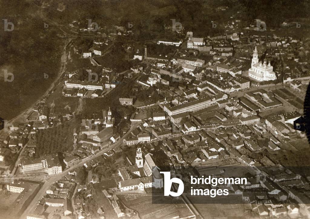 Grodno, Russian Empire (at the time), (present day Belarus), 1915. Partitions of Poland. Birds eye view of the city. 