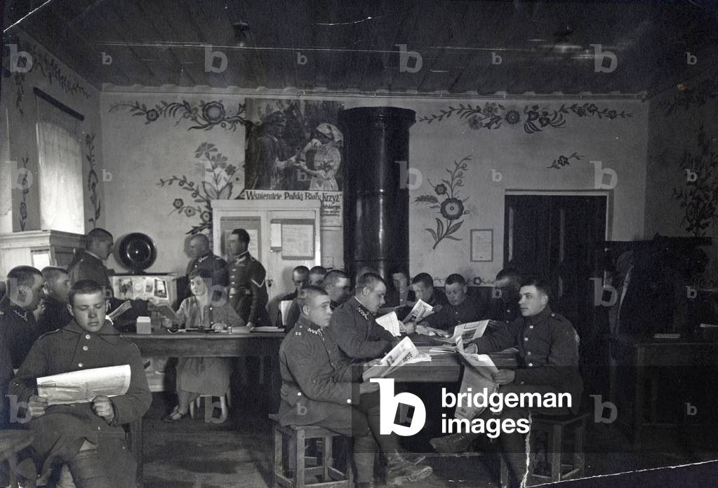 1926-1927, Grodno, Bialystok. Lounge for 76th foot infantry. Anna Zagorska sitting by the desk. 