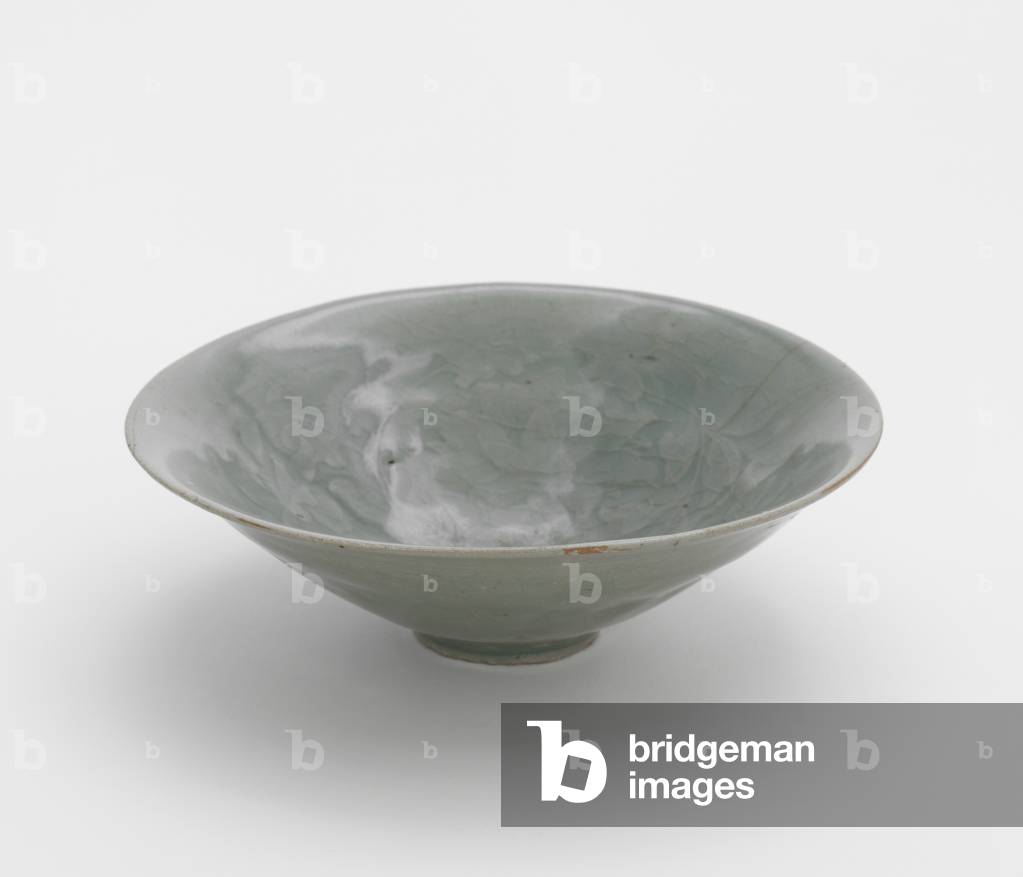 Bowl with molded peony vinescroll design, first half 12th century (stoneware with celadon glaze)