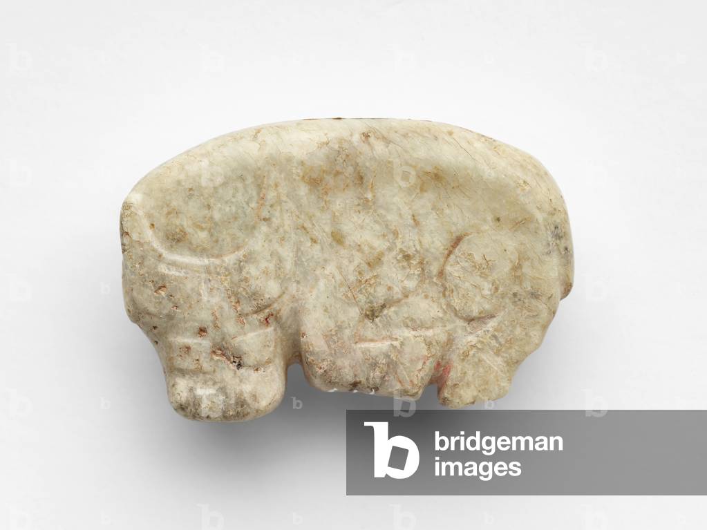 Pendant in the form of a water buffalo, reworked, c.1300-c.1050 BC (jade)