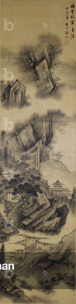 Landscape, Qing dynasty, 1694 (ink on satin)