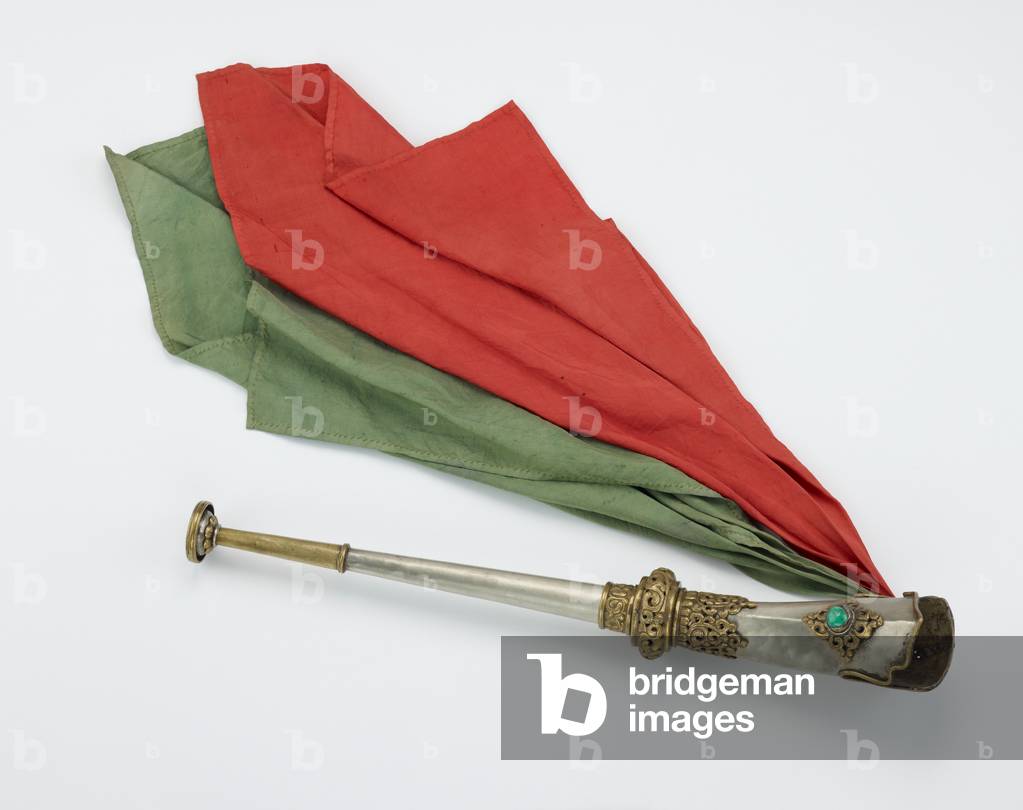 Pair of ritual trumpets (kang-ling), 19th-mid 20th century (silver, gilding, turquoise, and silk)