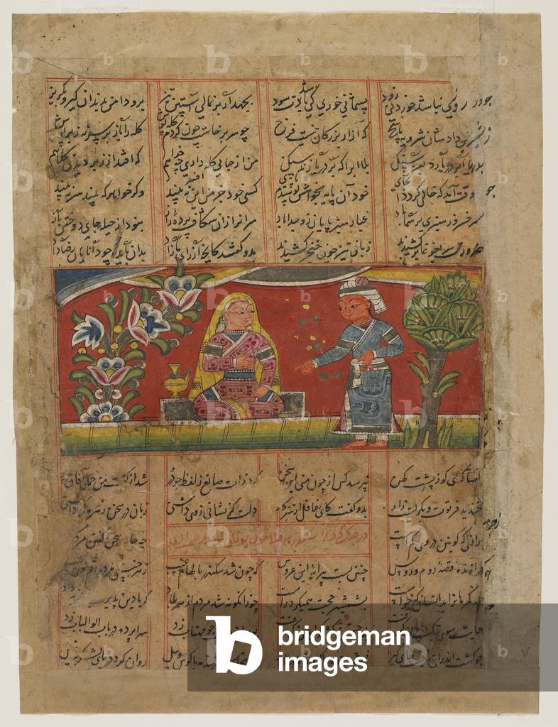 A Couple Converse, c.1450 (opaque watercolor and ink on paper)