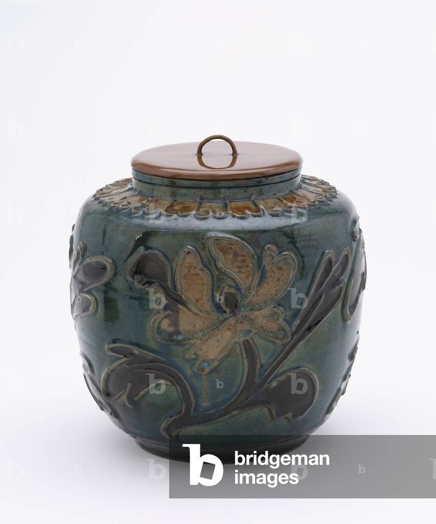 Polychrome jar with lacquer lid (ceramic and lacquered wood)
