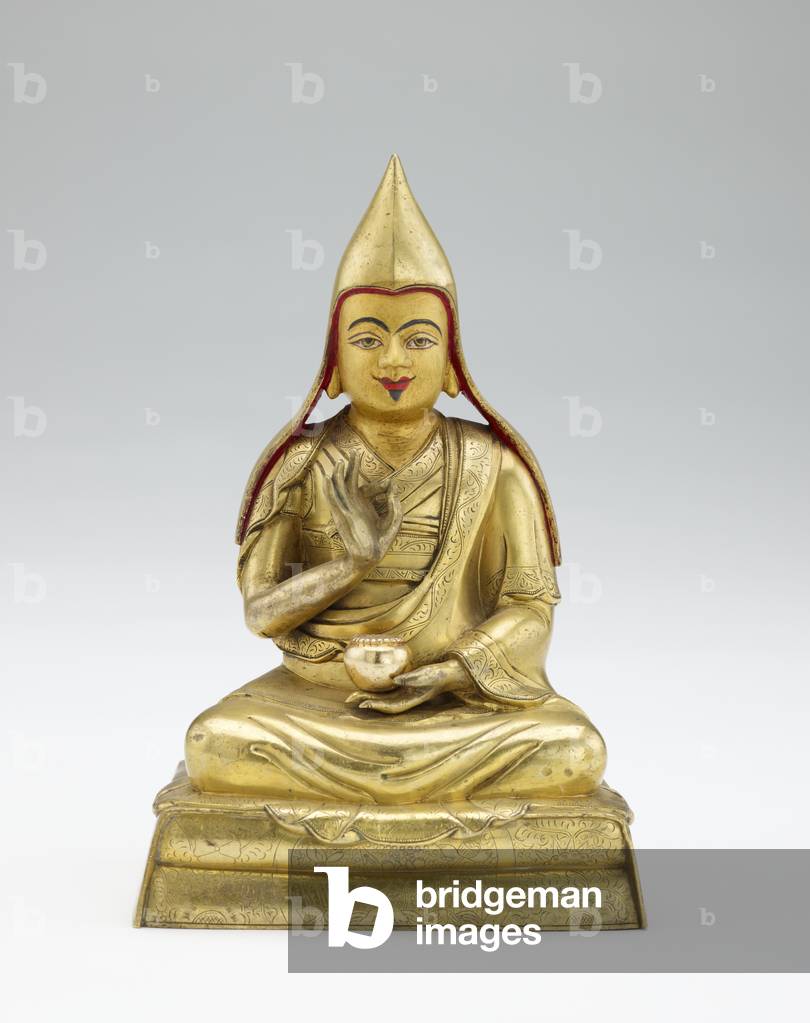 Unidentified teacher, from a partial set of lamas and teachers, mid 19th century (gilded copper alloy)