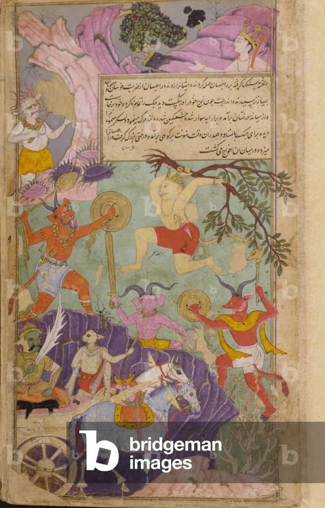"Vol.2 fol.251 Hanuman e le scimmie assalono i demoni", 16th Secolo di Indian School