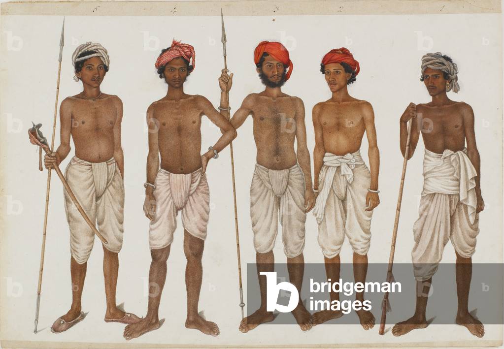 Five Recruits: Ummee Chund, Indur, Goolzaree, Bukhtawur and Juhaz, c.1815-16 (opaque w/c on paper)