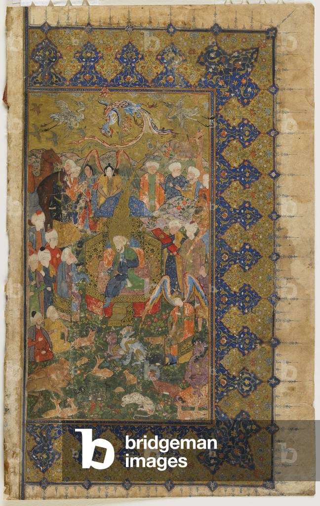 Solomon enthroned from a Khamsa (Quintet), c.1560 (opaque watercolor, ink and gold on paper)