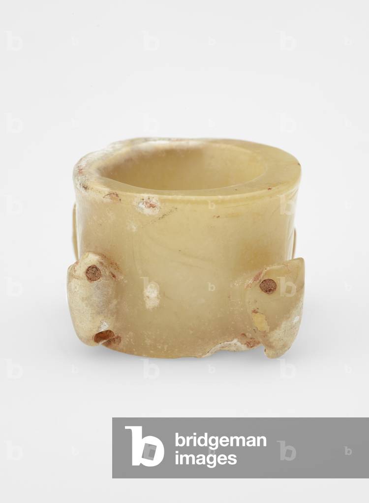 Bead with masks, c.1600-c.1050 BC (jade, nephrite)
