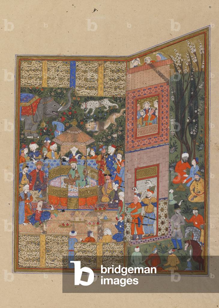 The envoys of Salm and Tur before Faridun, c.1560 (opaque watercolor, ink and gold on paper)
