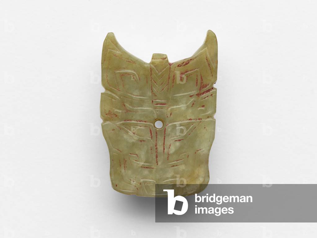 Pendant in the form of a mask, reworked, c.13th-11th century BC (jade)