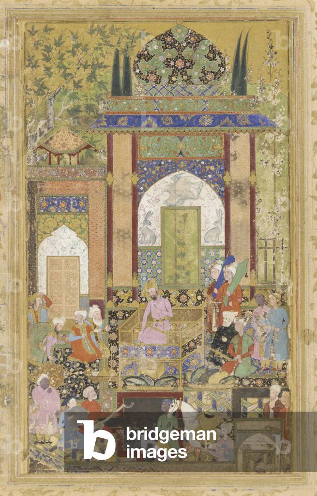 Babur receives a courtier, 1580-85 (opaque watercolor and gold on paper)