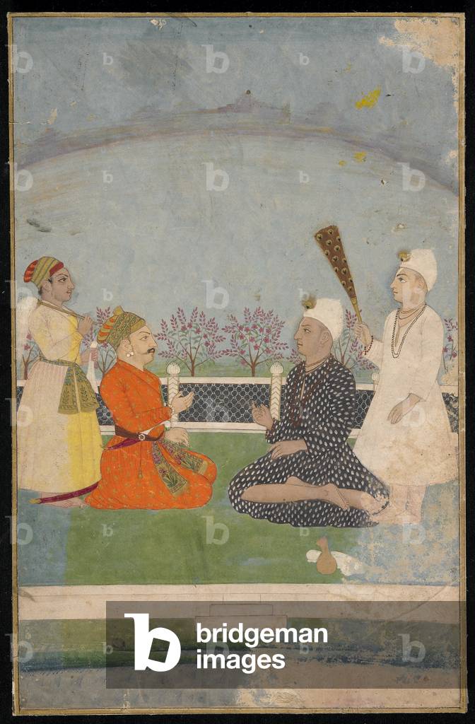 Prince visiting a holy man, detached album folio with painting, mid-18th century (opaque watercolour and gold on paper)