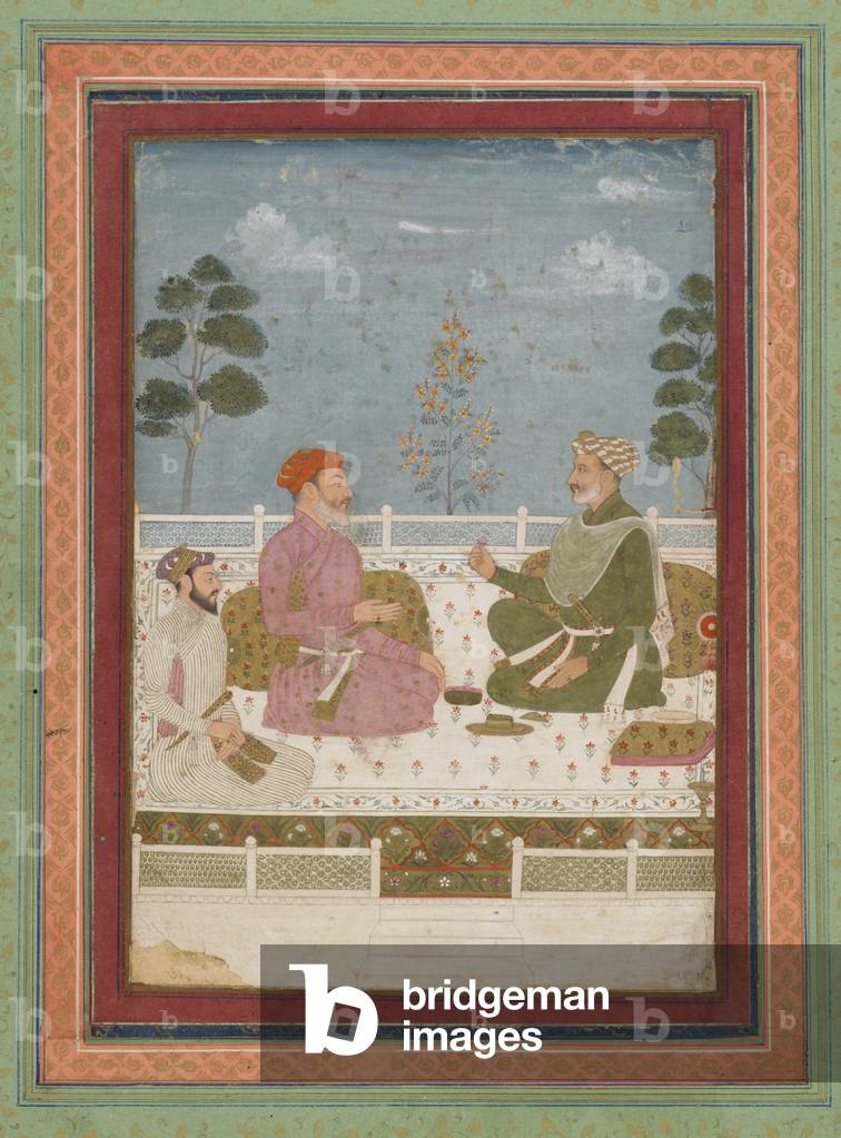 Audience scene, detached album folio with painting, c.1750 (opaque watercolour and gold on paper)