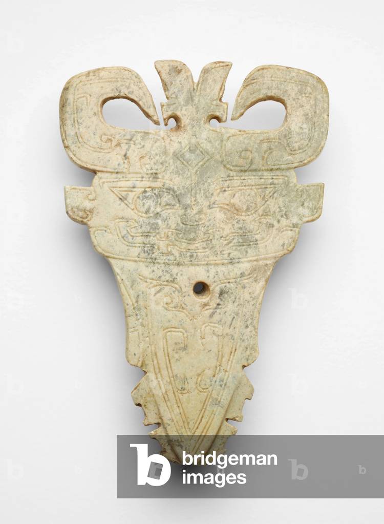 Ornament in the form of a mask, c.1300-c.1050 BC (jade, nephrite)