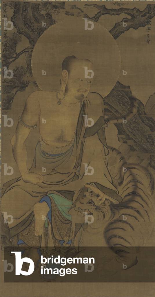 The Arhat Kalika (Karika Sunja), Nanbokucho period, mid-14th century (ink and colour on silk)