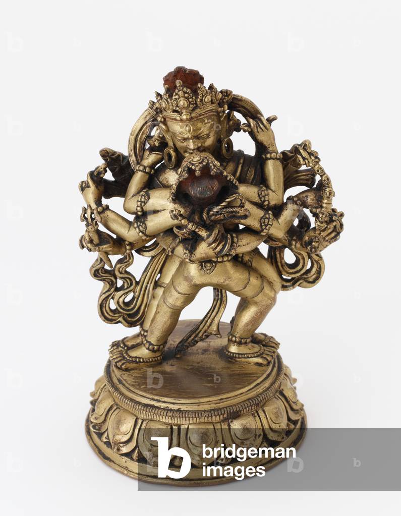 Four-armed Chakrasamvara Father-Mother, Late 17th to first half of the 18th century (gilded copper alloy)