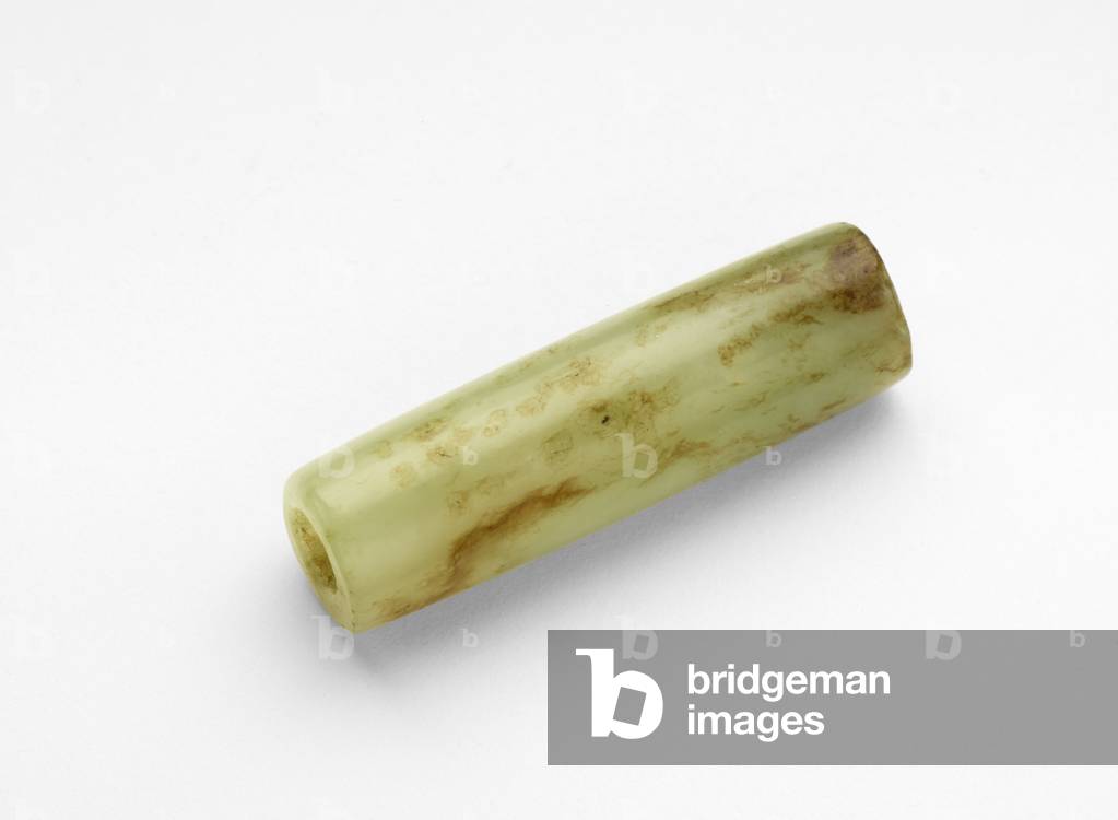 Cylindrical bead, c.1200-1100 BC (jade, nephrite)