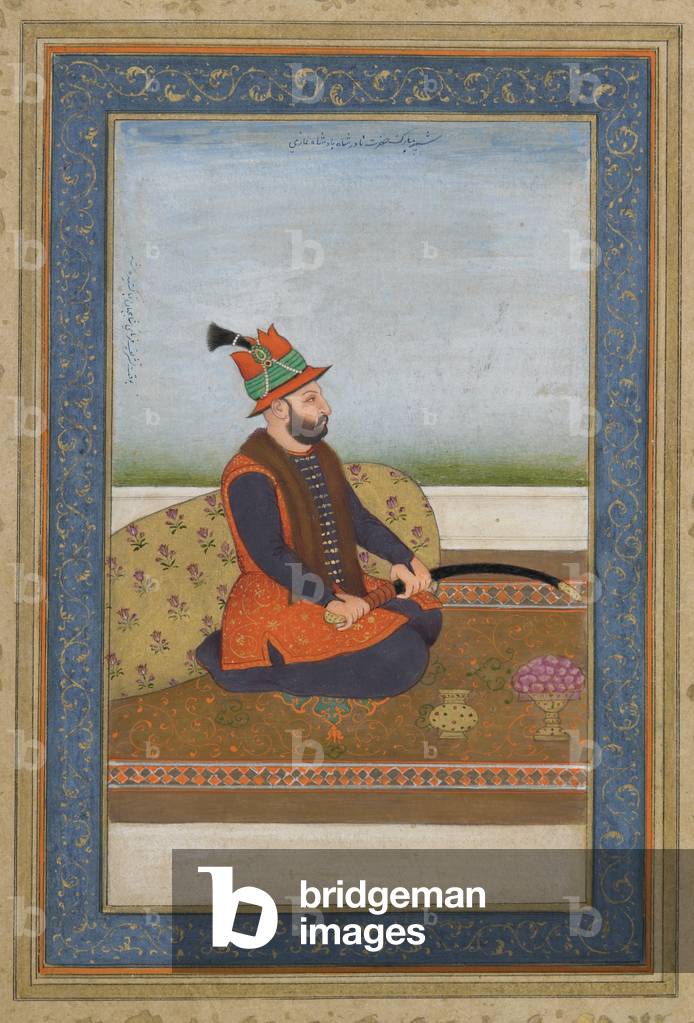 Nadir Shah of Iran, detached album folio, c.1900 (opaque watercolour, ink, and gold on paper)