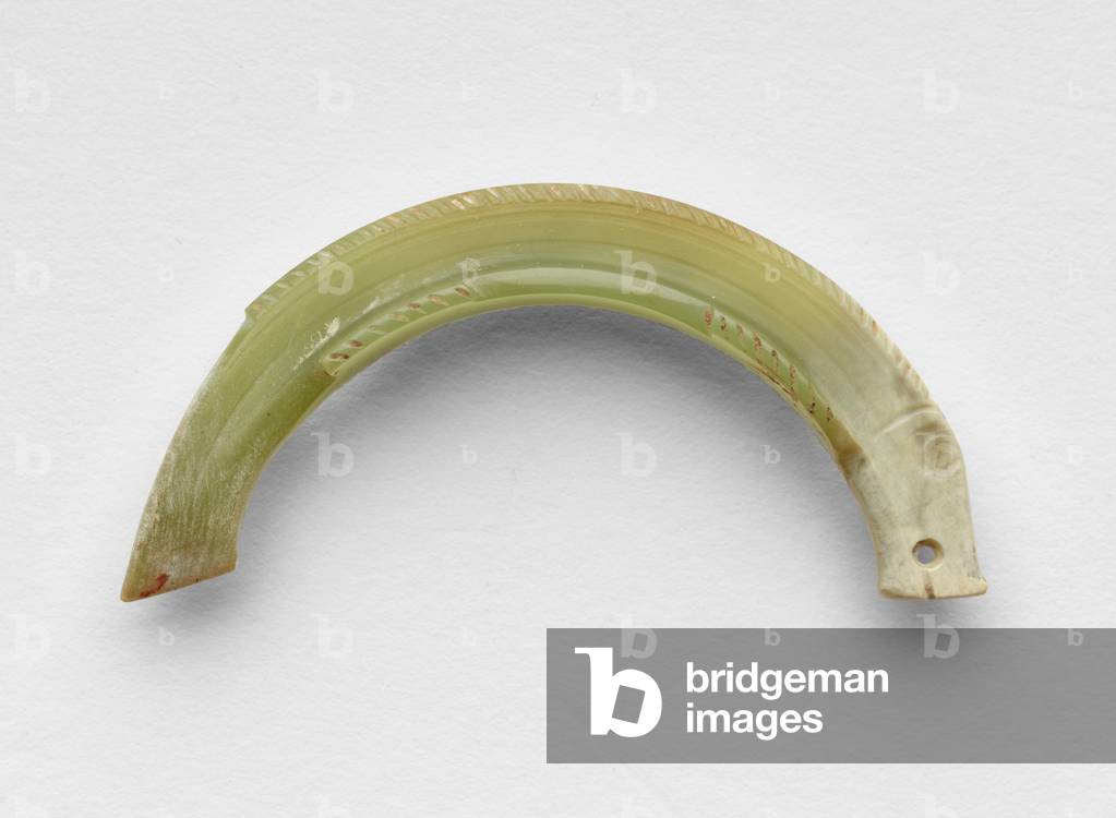 Pendant in the form of a fish, probably reworked from a flanged bracelet or collared disk, c.1300-c.1050 BC (jade, nephrite)