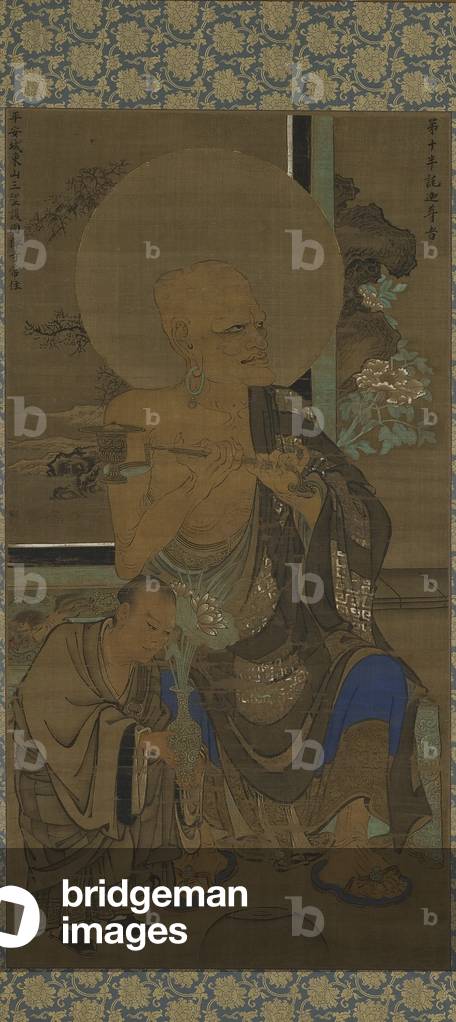 "Arhat (Handaka Sonja - Panthaka) seduto; discepolo con fiori di loto alla sua destra", 14th Secolo di Ryozen