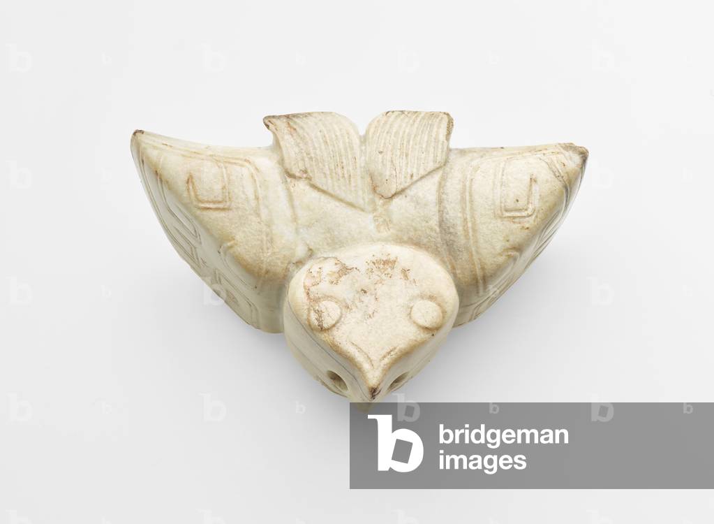 Pendant in the form of a bird, probably reworked from a tube, c.1300-c.1050 BC (jade, nephrite)
