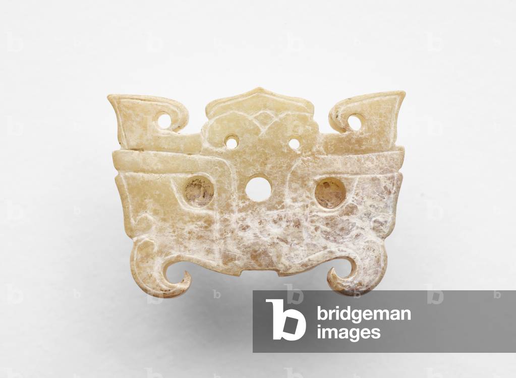 Pendant in the form of a mask, probably reworked from a tube (cong 琮), c.1300-c.1050 BC (jade, nephrite)