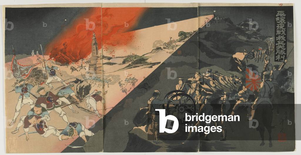 Night Battle at Pingyang', Meiji era, 1894 (colour woodblock print)